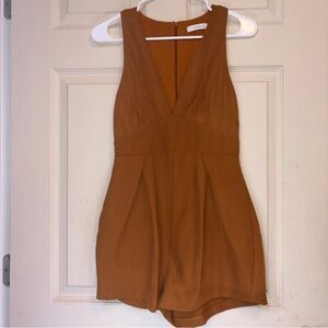 Lush Rust Orange Sleeveless Romper Small Deep V Textured Fall Outfit